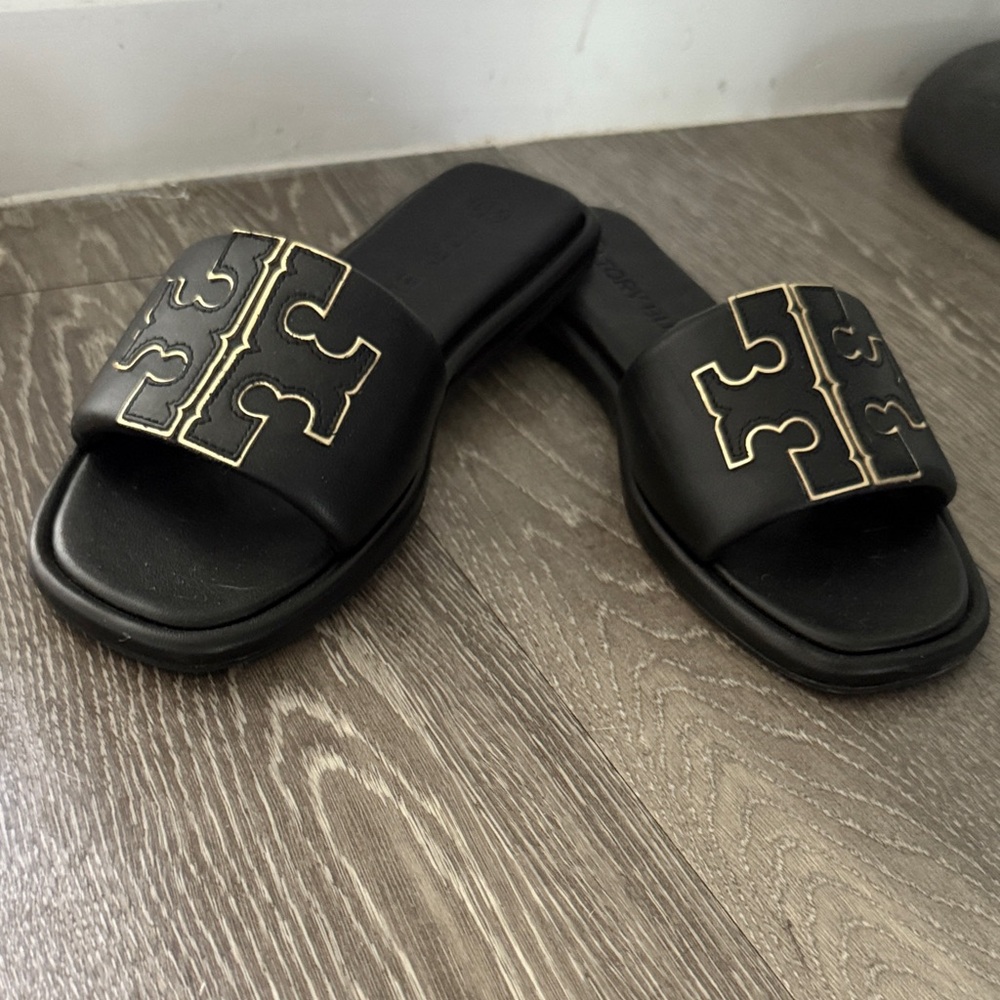 Tory Burch Black Slides with Silver Logo